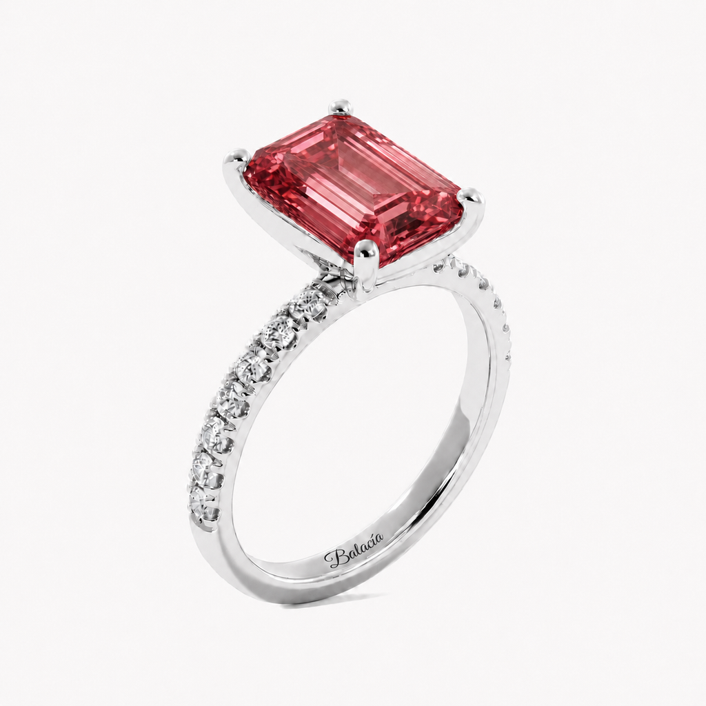 Padparadscha Sapphire Half Eternity Engagement Ring White Gold Side