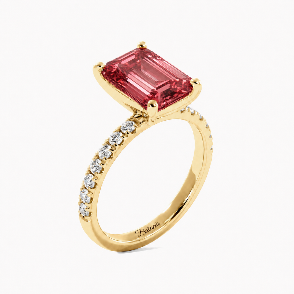 Padparadscha Sapphire Half Eternity Engagement Ring Yellow Gold Side