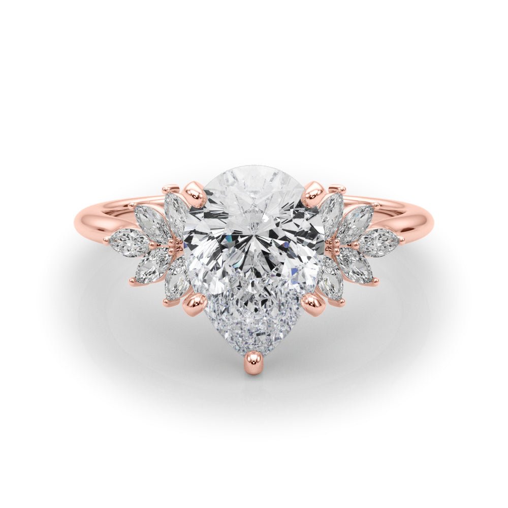 Pear Diamond Marquise Accents Rose Gold Engagement Ring