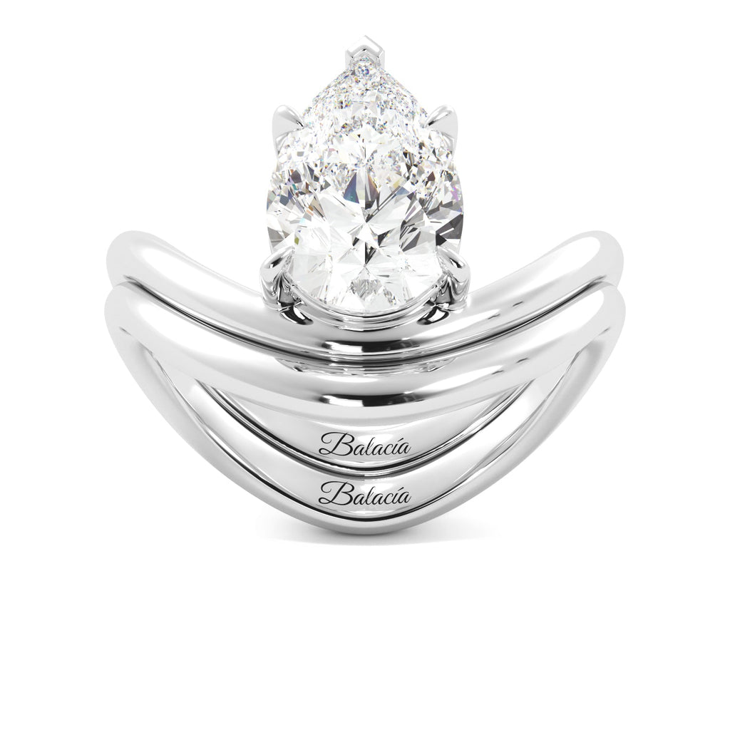 Pear Diamond Modern Curved White Engagement Ring Set