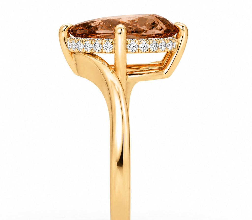 Pear Fancy Brown Diamond Bypass Engagement Ring Side View