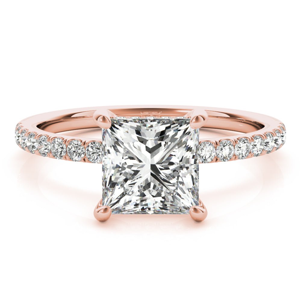 Princess Cut Hidden Halo Rose Gold Engagement Ring