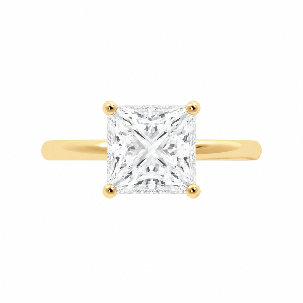 Princess Cut Solitaire with Hidden Halo Diamond Yellow Gold Engagement Ring