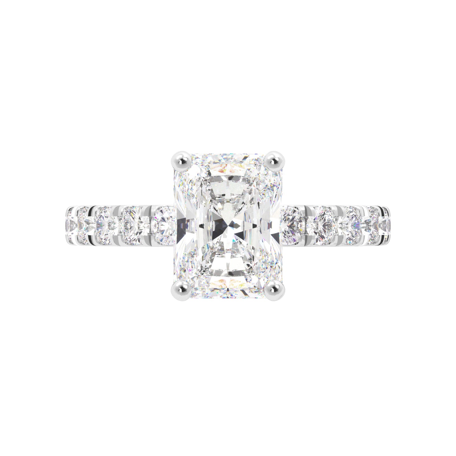 Radiant Cut 3/4 Eternity Engagement Ring with Hidden Halo
