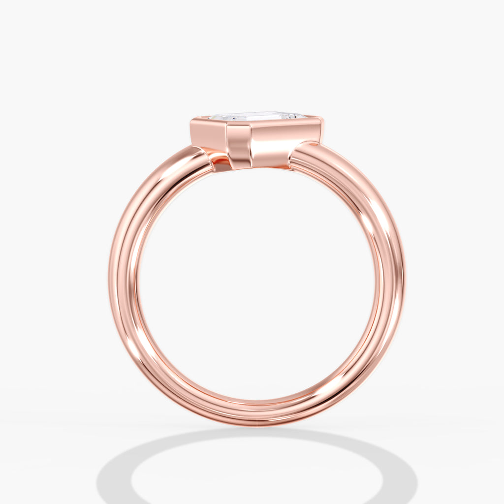 Rose Gold Modern Tilted Emerald Cut Diamond Bezel Ring Side View