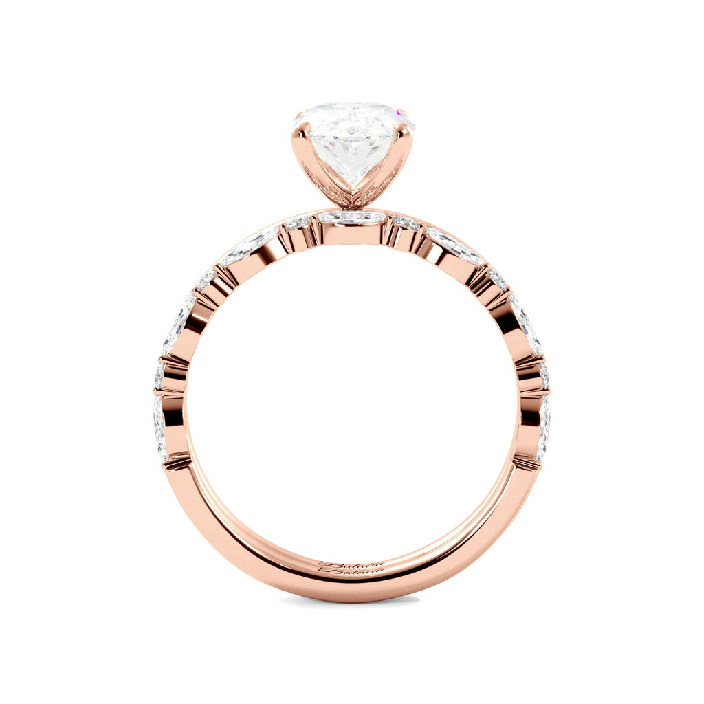 Rose Gold Oval Diamond Solitaire Ring Set Side View