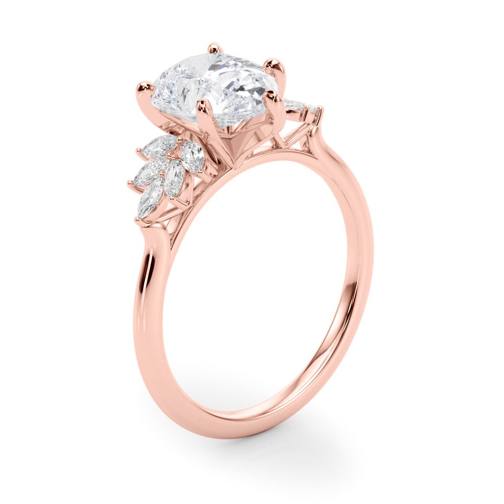 Rose Gold Pear Diamond Marquise Accents Engagement Ring Side