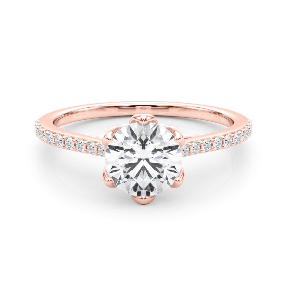 Round Diamond Floral Ring Side View Rose Gold