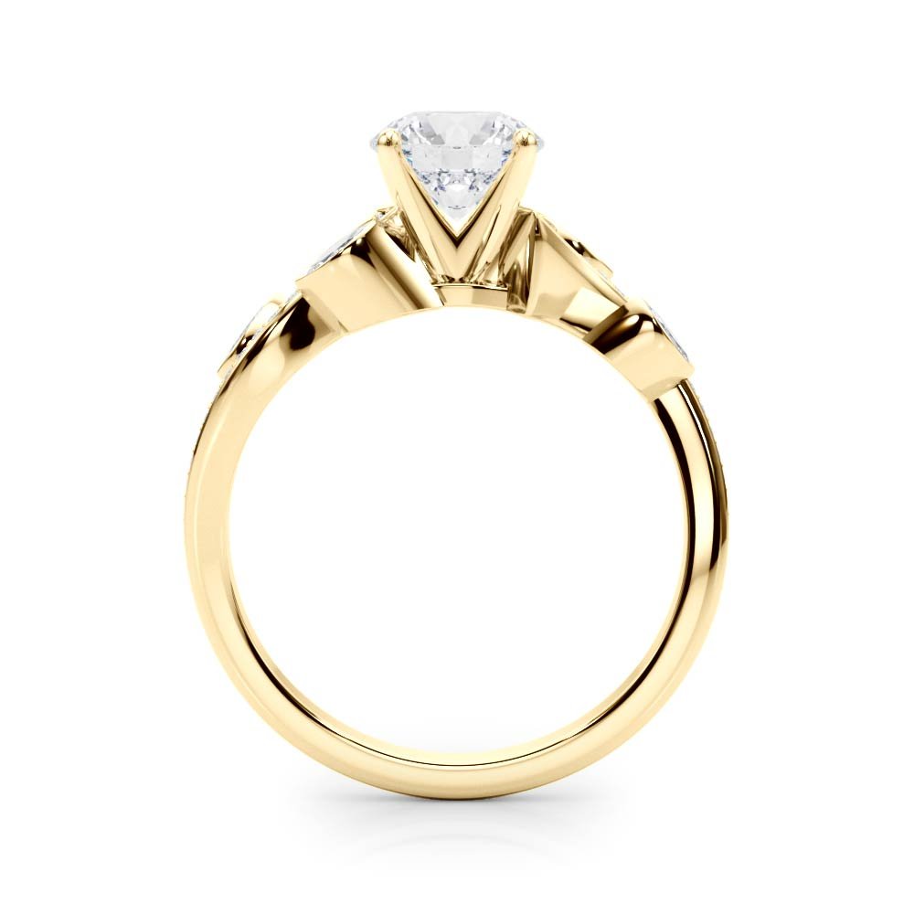 Round Diamond Nature Inspired Yellow Gold Engagement Ring Side