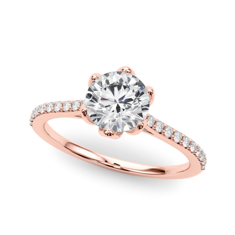 Round Diamond Petal Prongs Ring Rose Gold
