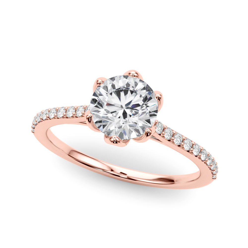 Round Diamond Six Petal Prong Engagement Ring Rose Gold