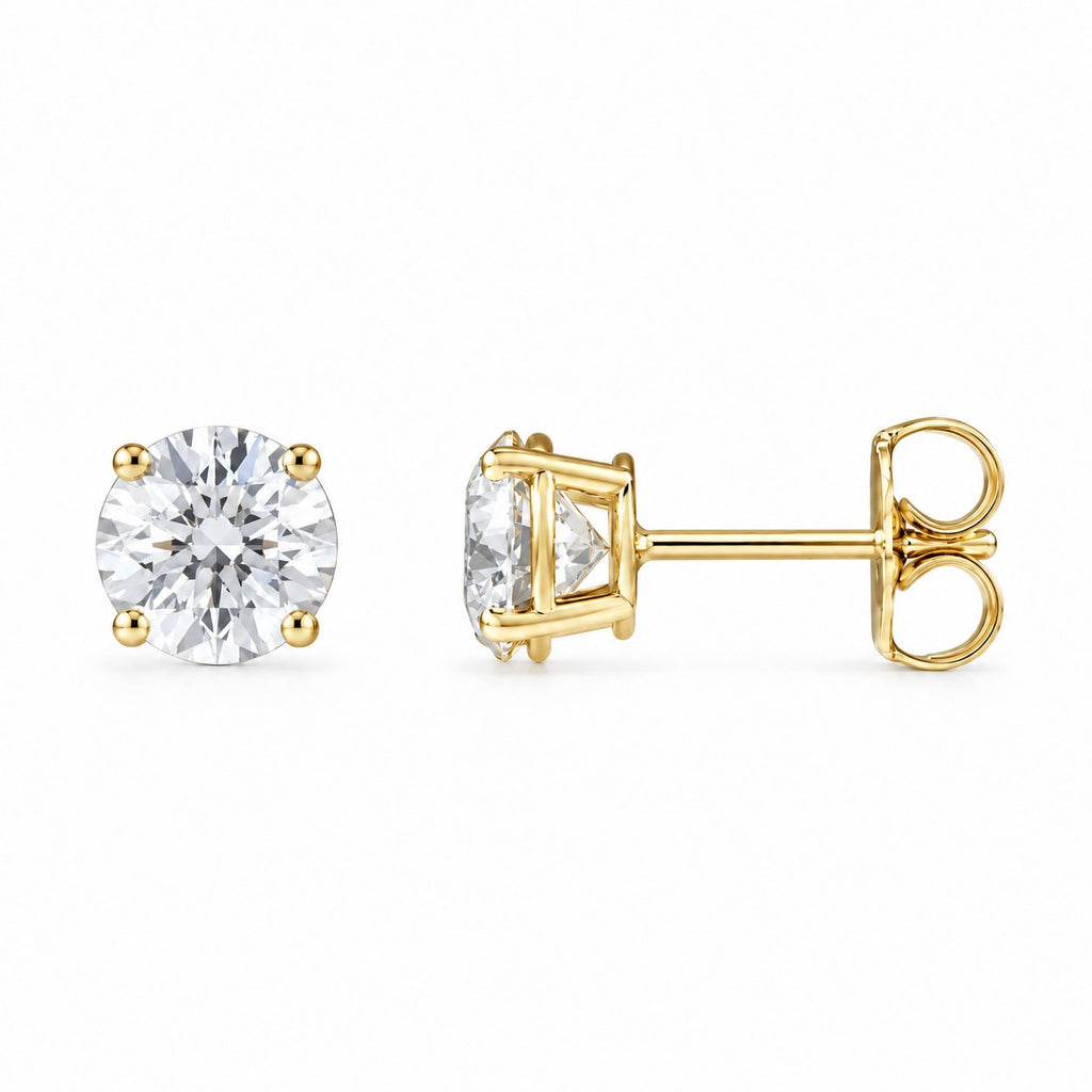 Round Diamond Stud Earrings Side View
