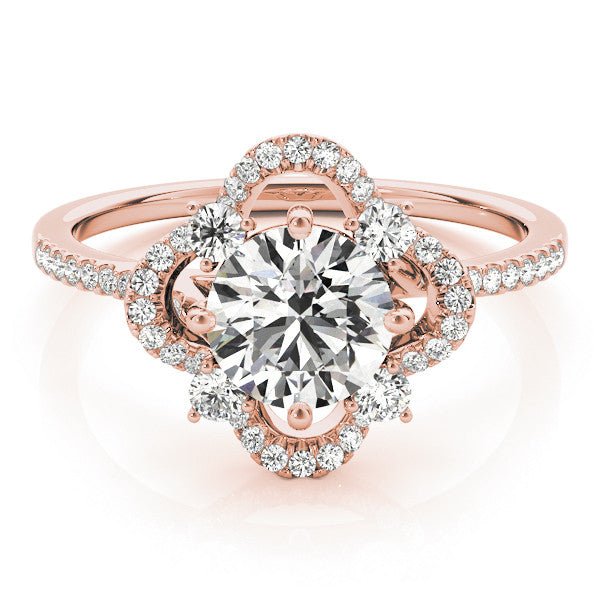 Round Floral Halo Rose Gold Engagement Ring