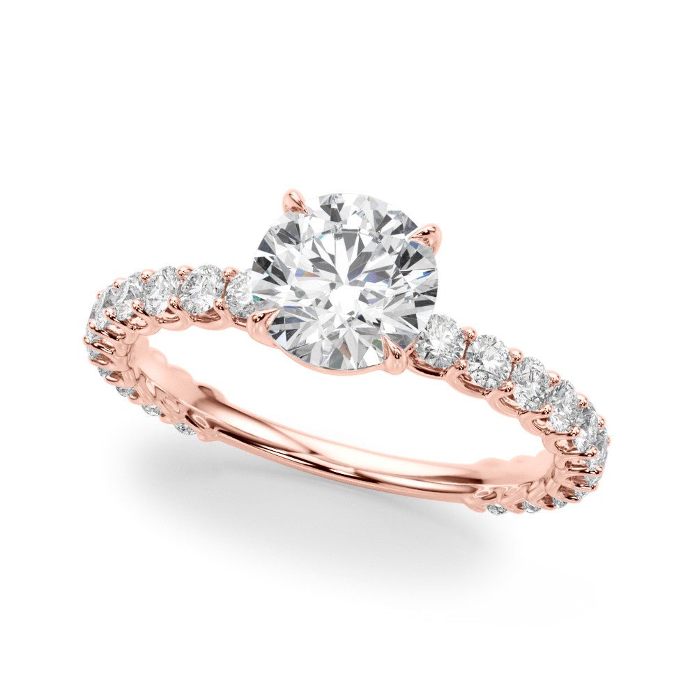 Round Shared Prong Engagement Ring Rose Gold