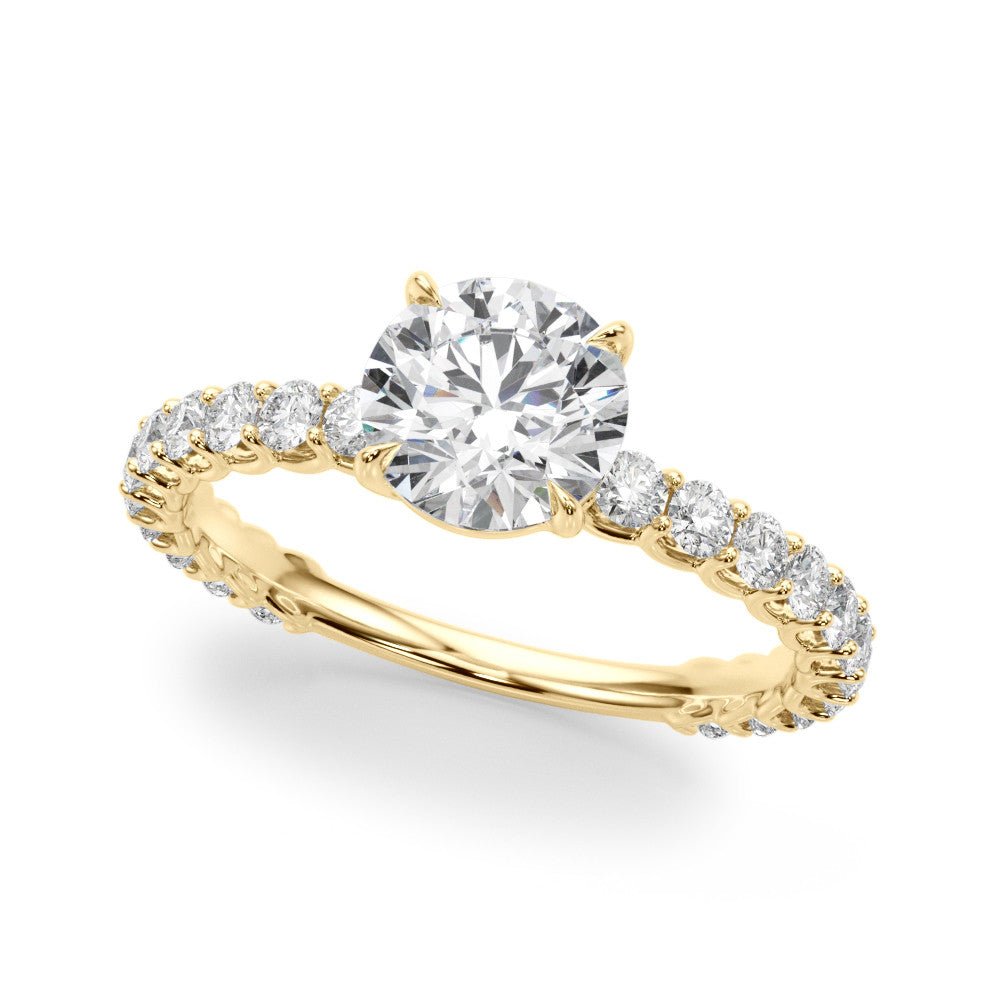 Round Shared Prong Engagement Ring Yellow Gold