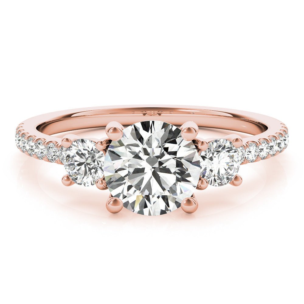 Round Three Stone Rose Gold Engagement Ring