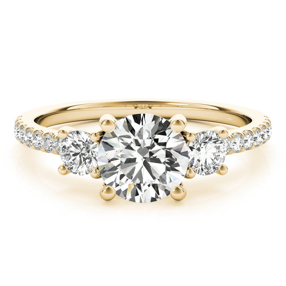 Round Three Stone Yellow Gold Engagement Ring