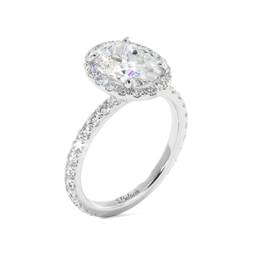 White Gold Oval Diamond Halo Engagement Ring Side