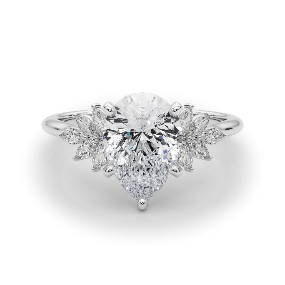 White Gold Pear Diamond Marquise Accents Engagement Ring