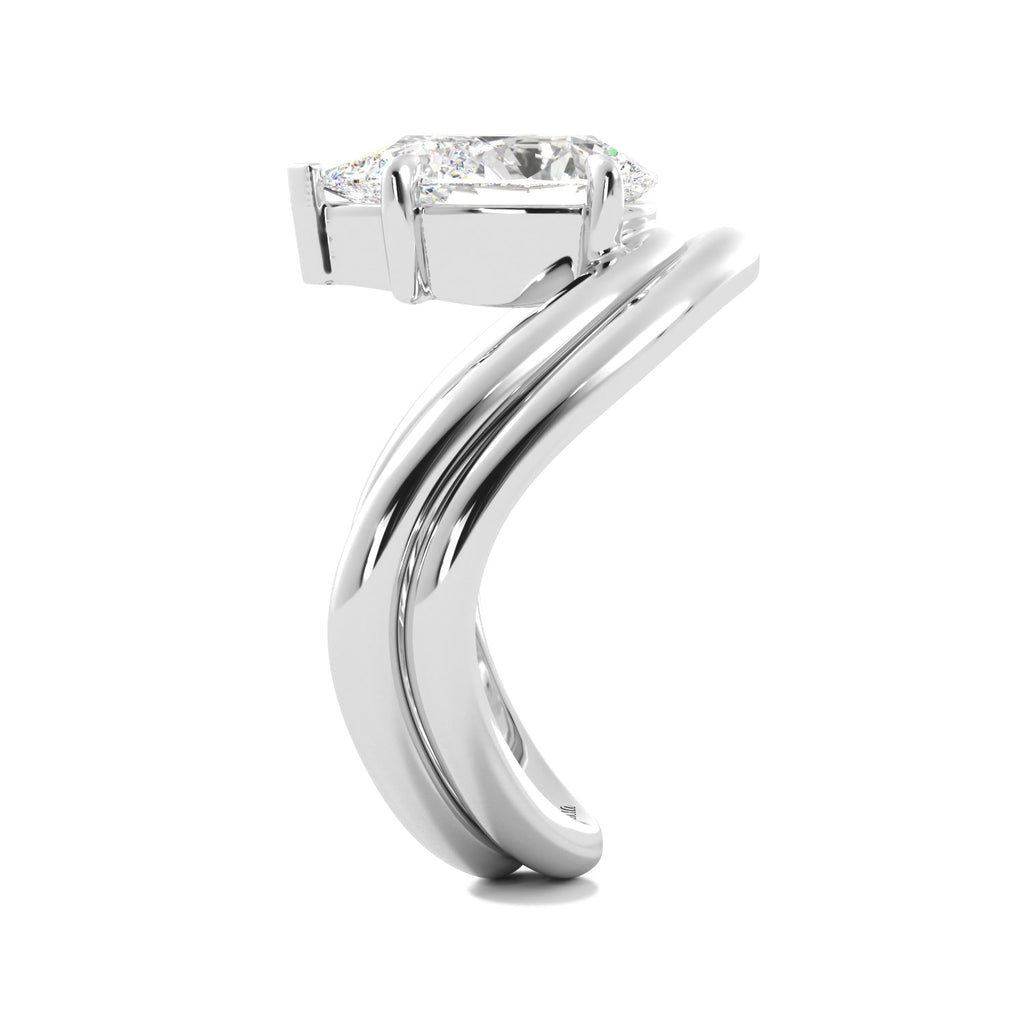 White Gold Pear Diamond Modern Curved Engagement Ring Set Side