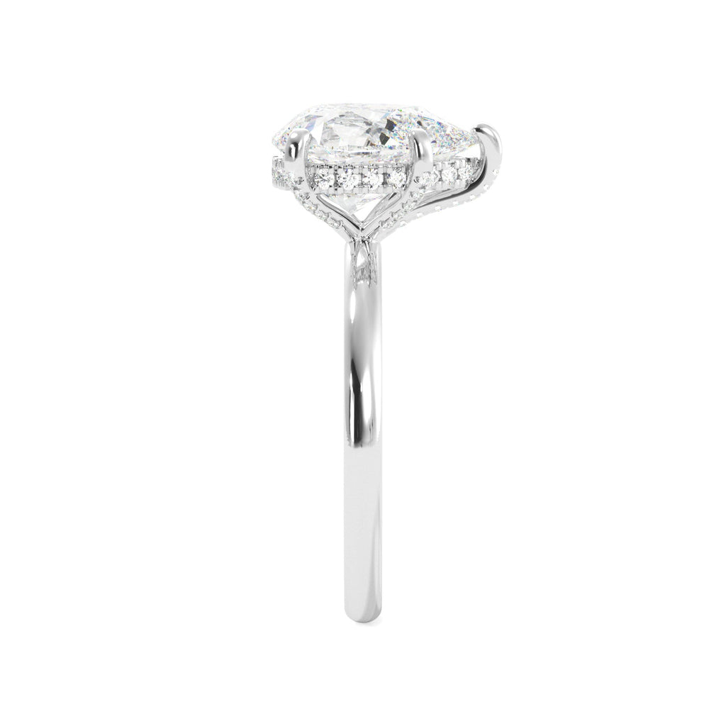 White Gold Pear Diamond Solitaire Hidden Halo Engagement Ring Side