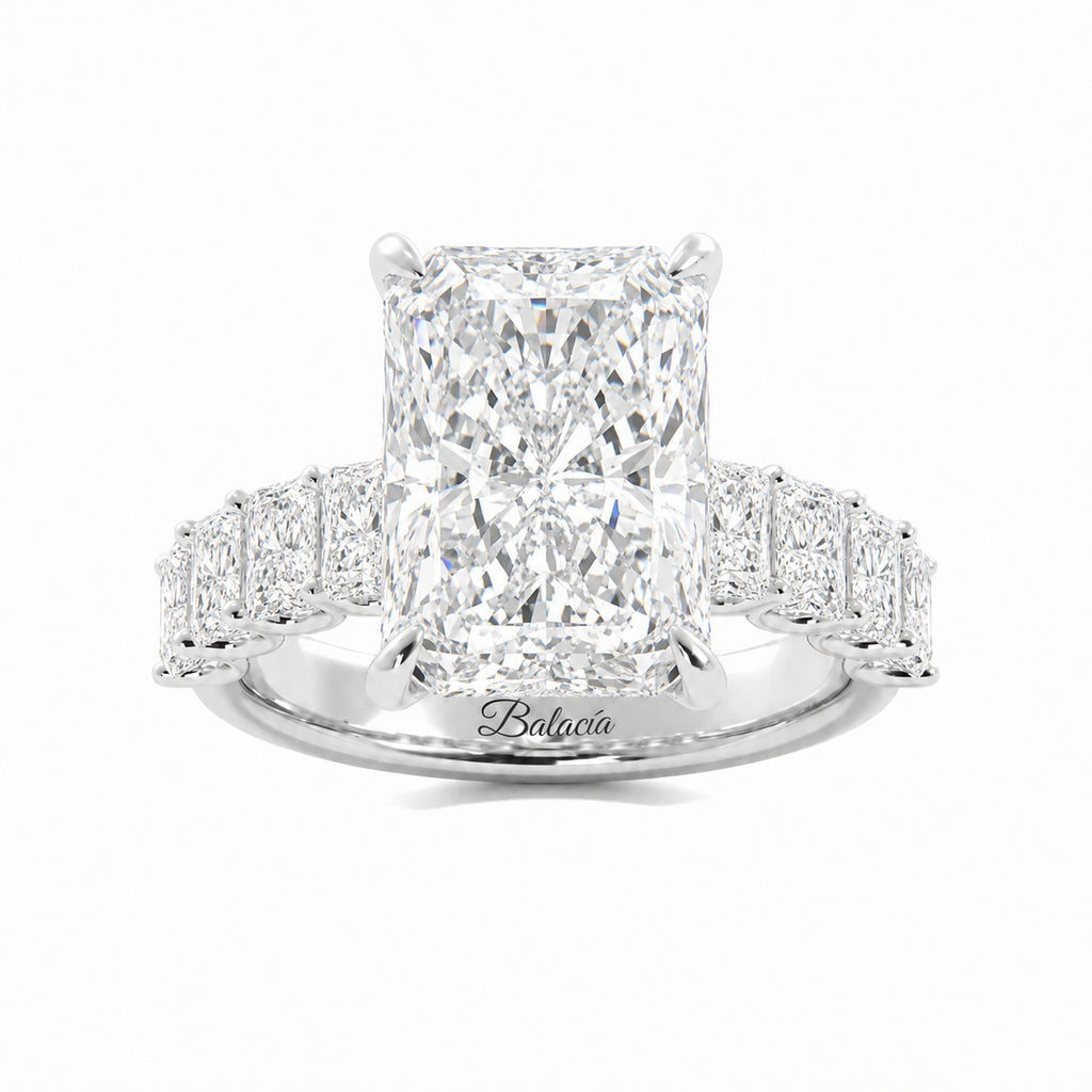 White Gold Radiant Cut Diamond Engagement Ring with Side Diamonds
