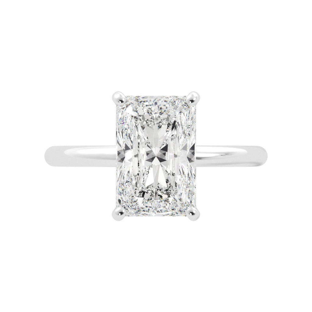 White Gold Radiant Cut Diamond Hidden Halo Solitaire Engagement Ring