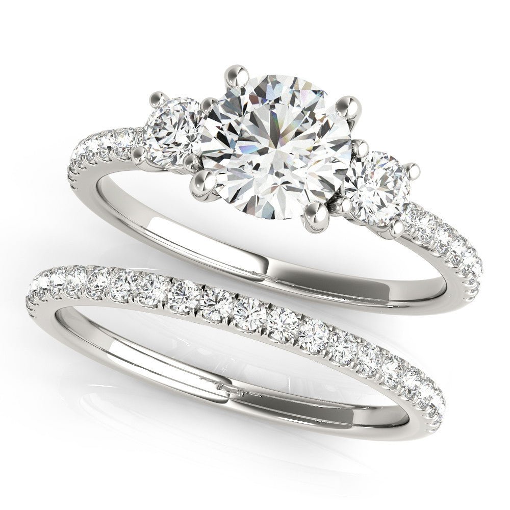 White Gold Round Three Stone Engagement Ring Set