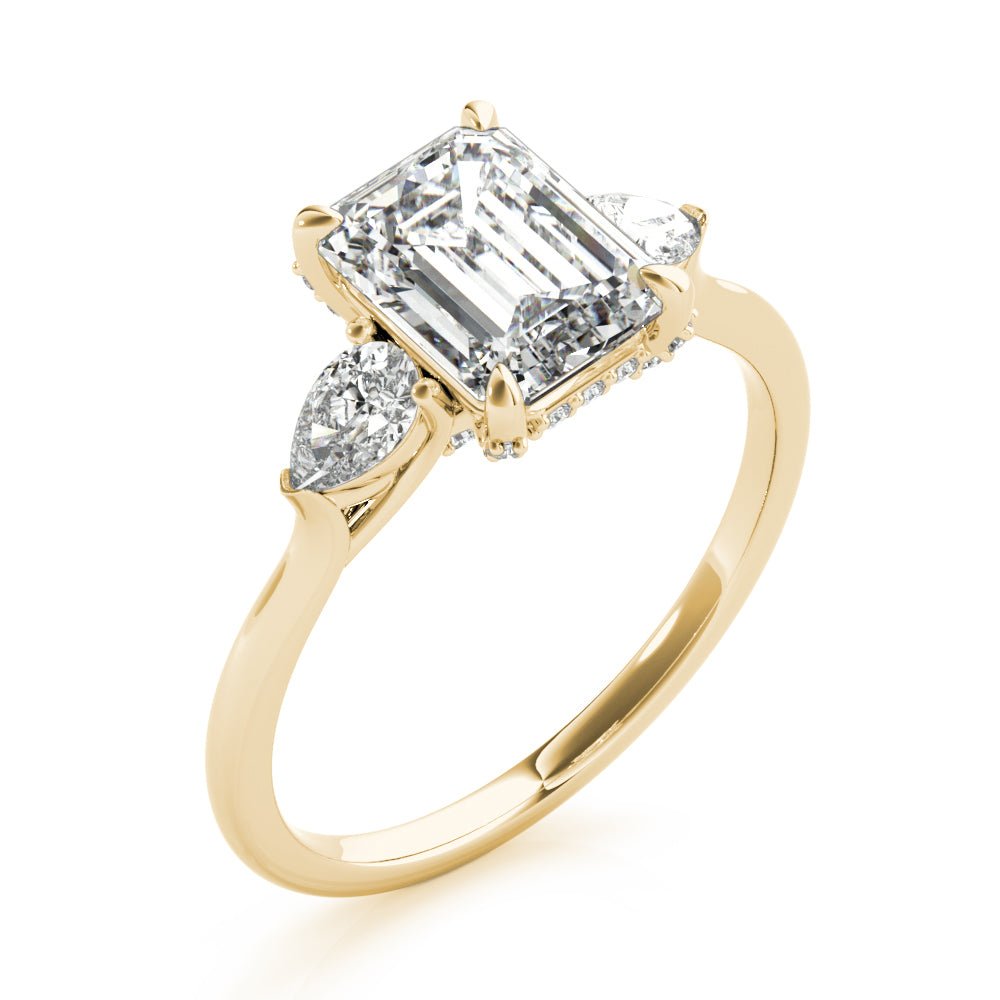 White Gold Emerald Cut with Pear Sides Three Stone Engagement Ring SIde