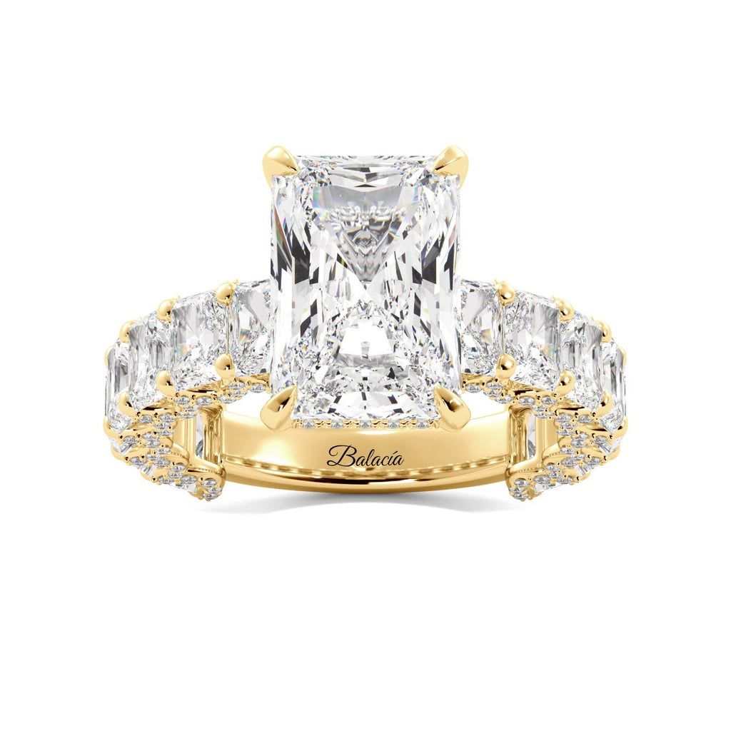 Yellow Gold Iced Out Radiant Cut Diamond Engagement Ring with Radiant Cut Side Diamonds