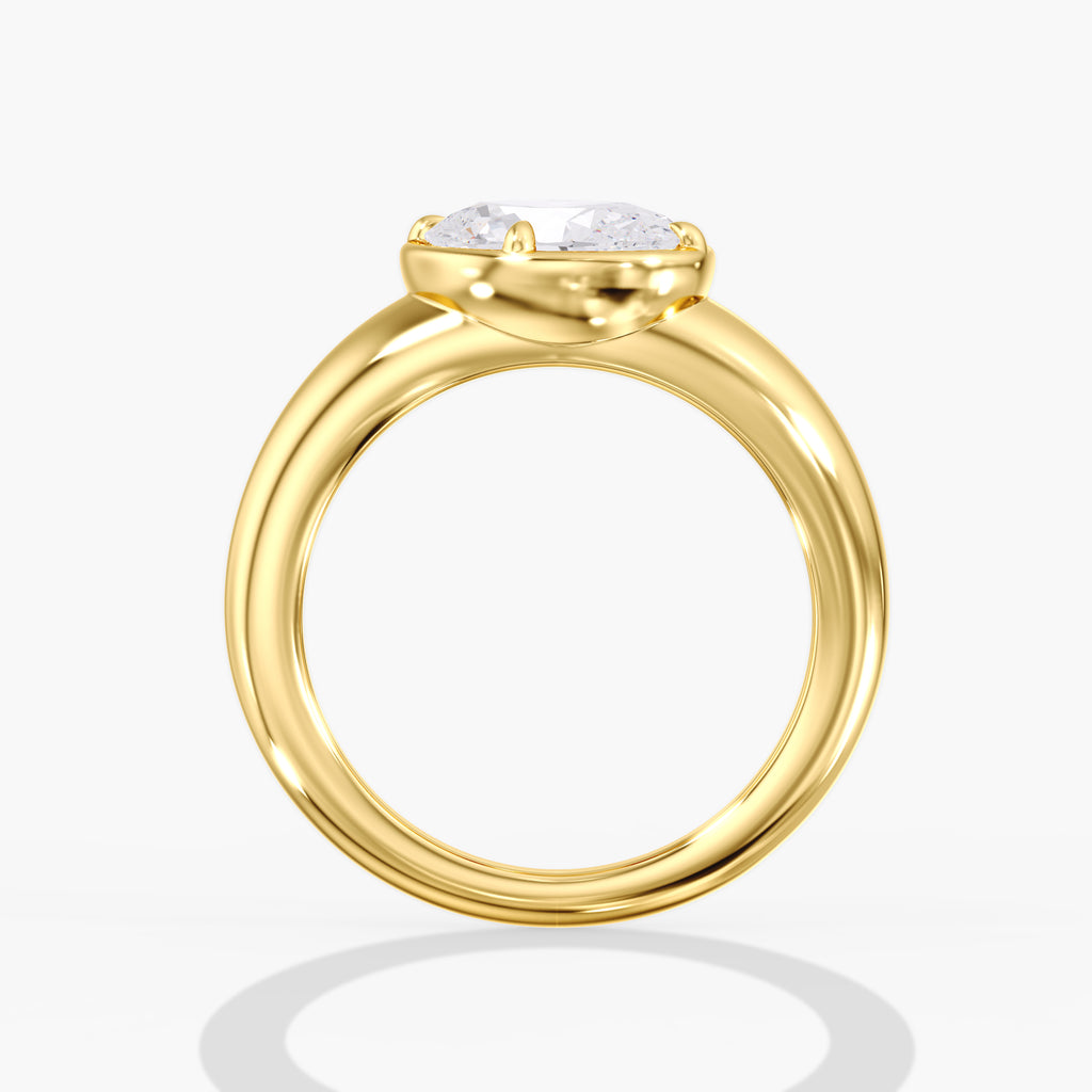 Yellow Gold Modern Tilted Oval Diamond Bezel Ring Side View