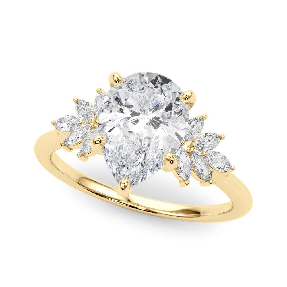 Yellow Gold Pear Diamond Marquise Accents Engagement Ring