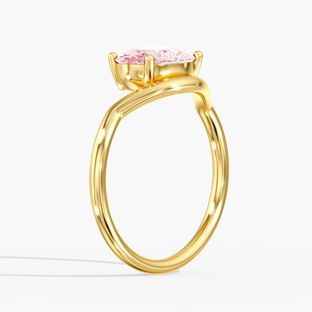Yellow Gold Pink Oval Diamond East West Ring Side Angle