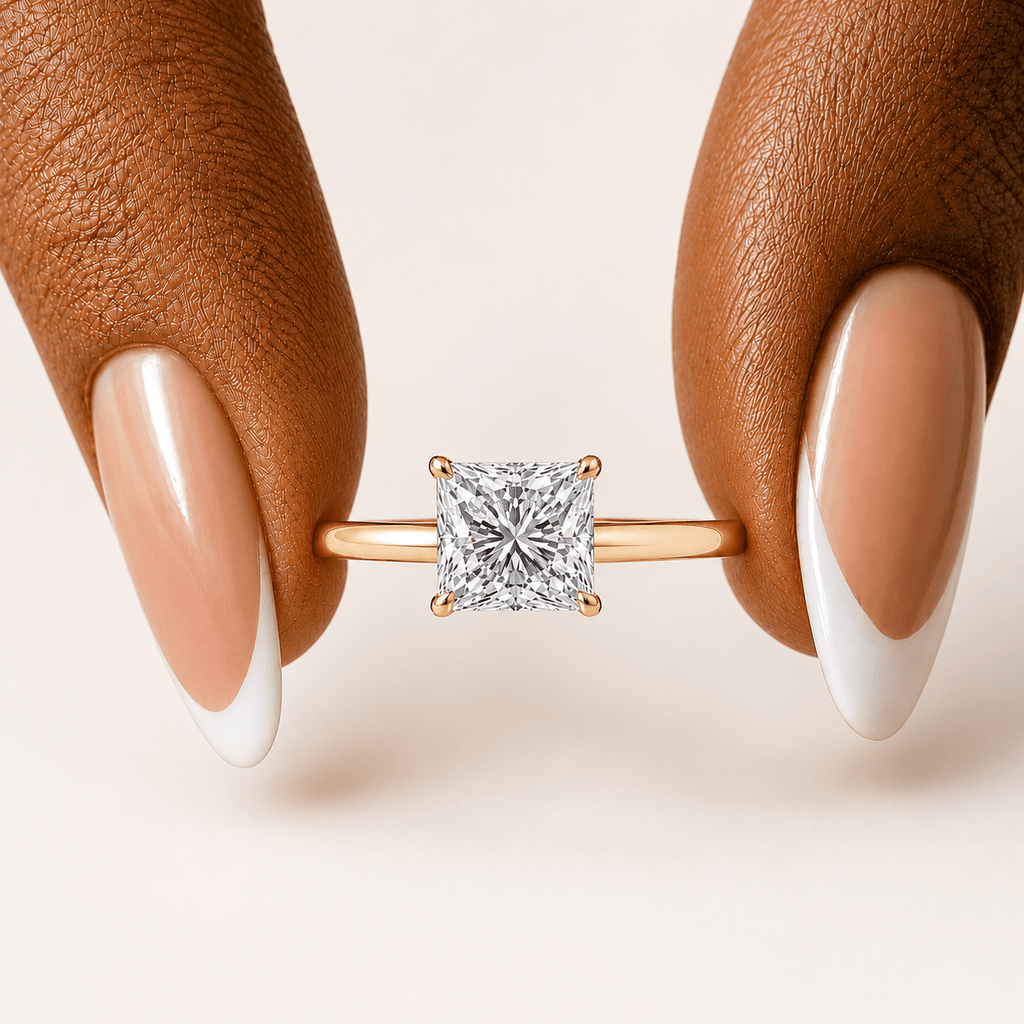 Yellow Gold Princess Cut Solitaire with Hidden Halo Diamond Engagement Ring