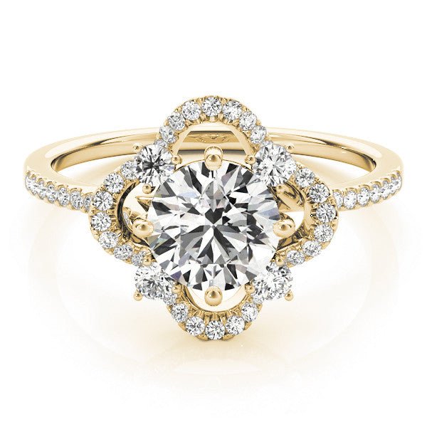 Yellow Gold Round Floral Halo Engagement Ring