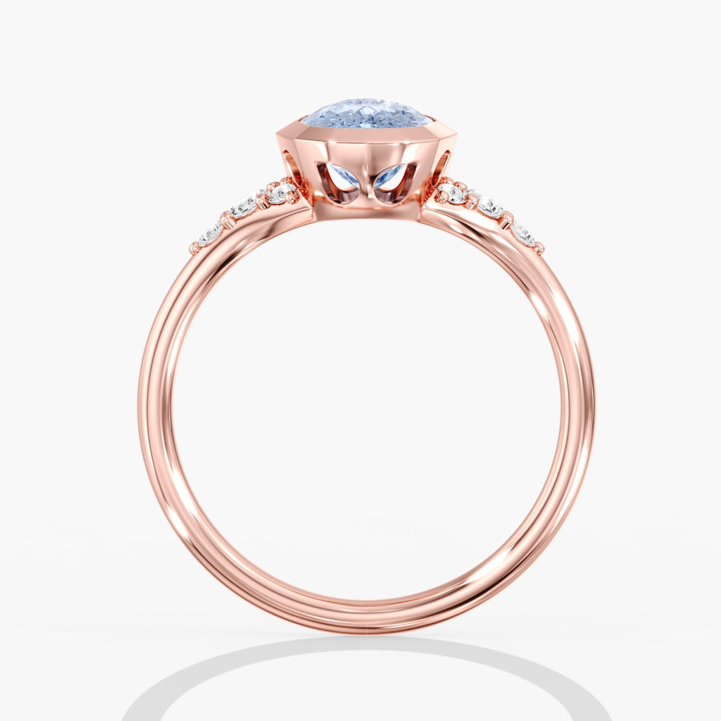 Rose Gold Artic Glow Elongated Cushion Blue Diamond Bezel Ring Side View