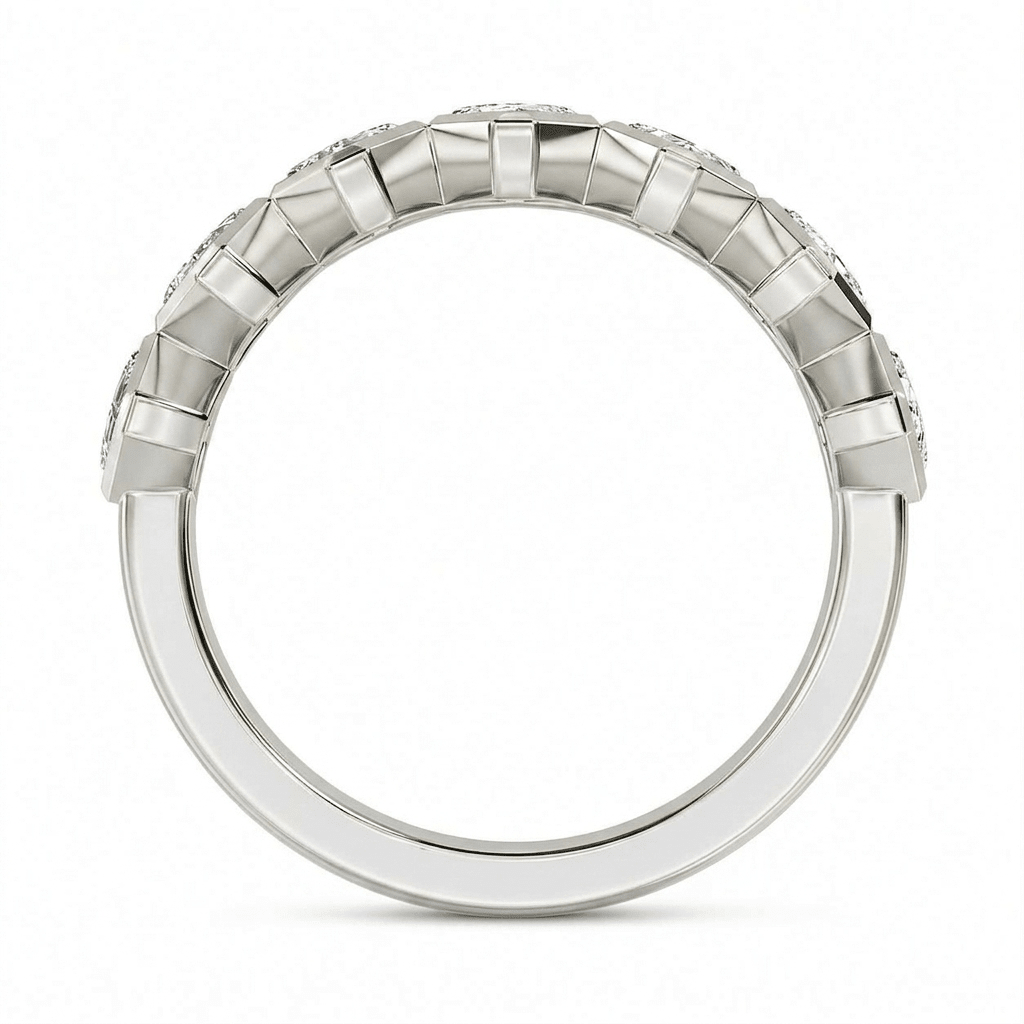 White Gold Asscher Cut Diamond Half Eternity Band Full Side View