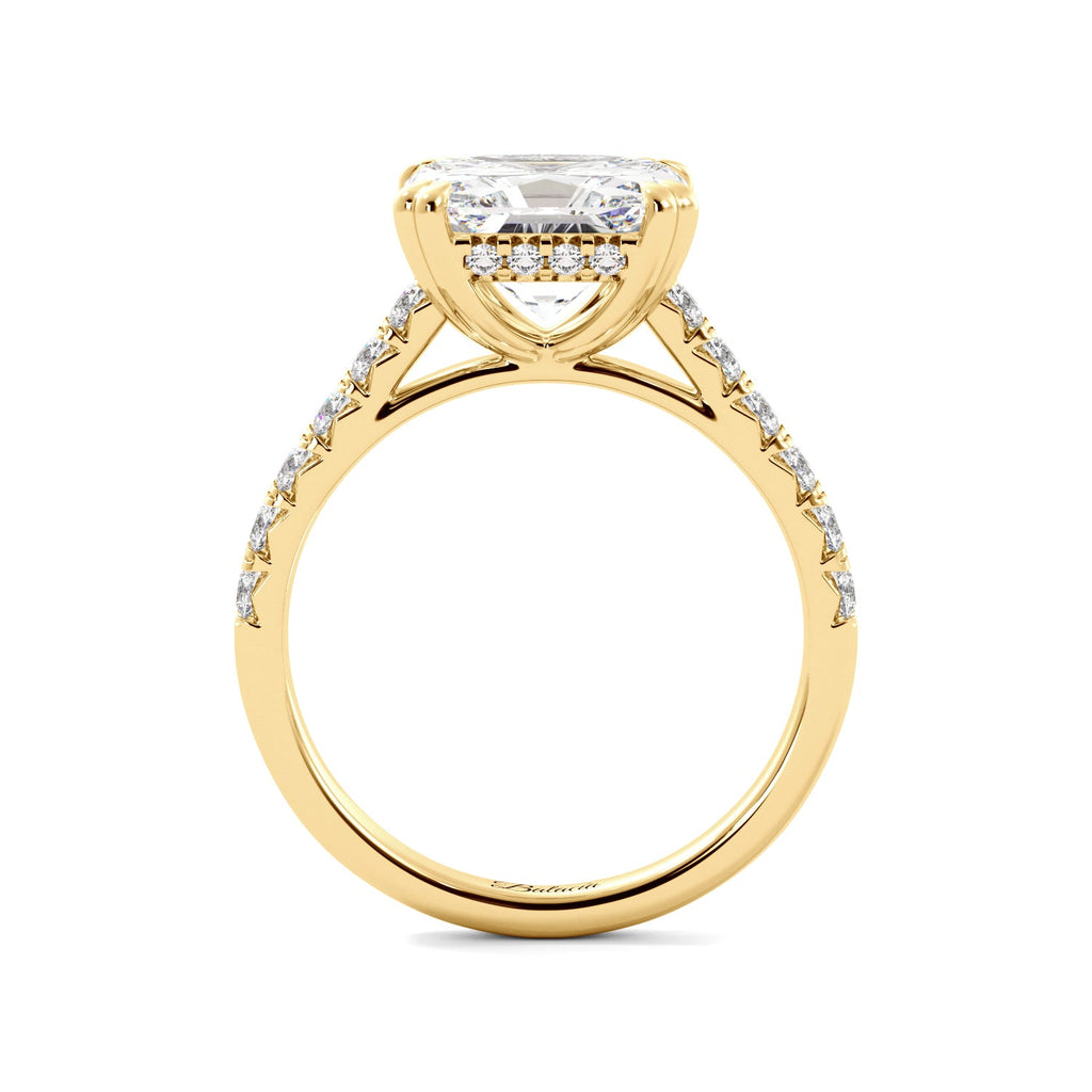 Gold Asher Cut Hidden Halo Engagement Ring Side View