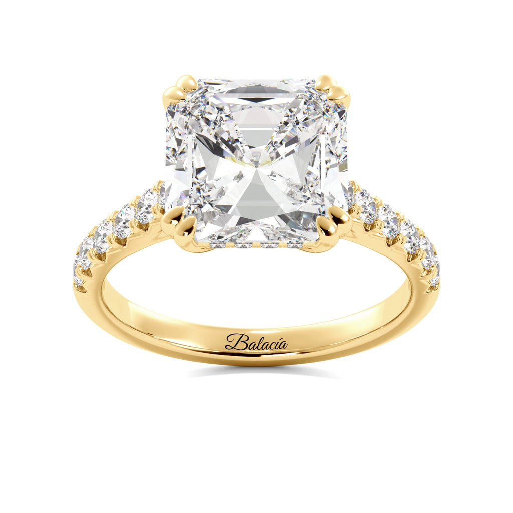 Gold Asher Cut Hidden Halo Pave Engagement Ring