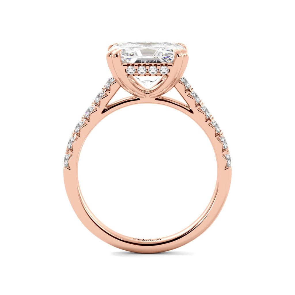 Rose Gold Asher Cut Hidden Halo Engagement Ring Side View