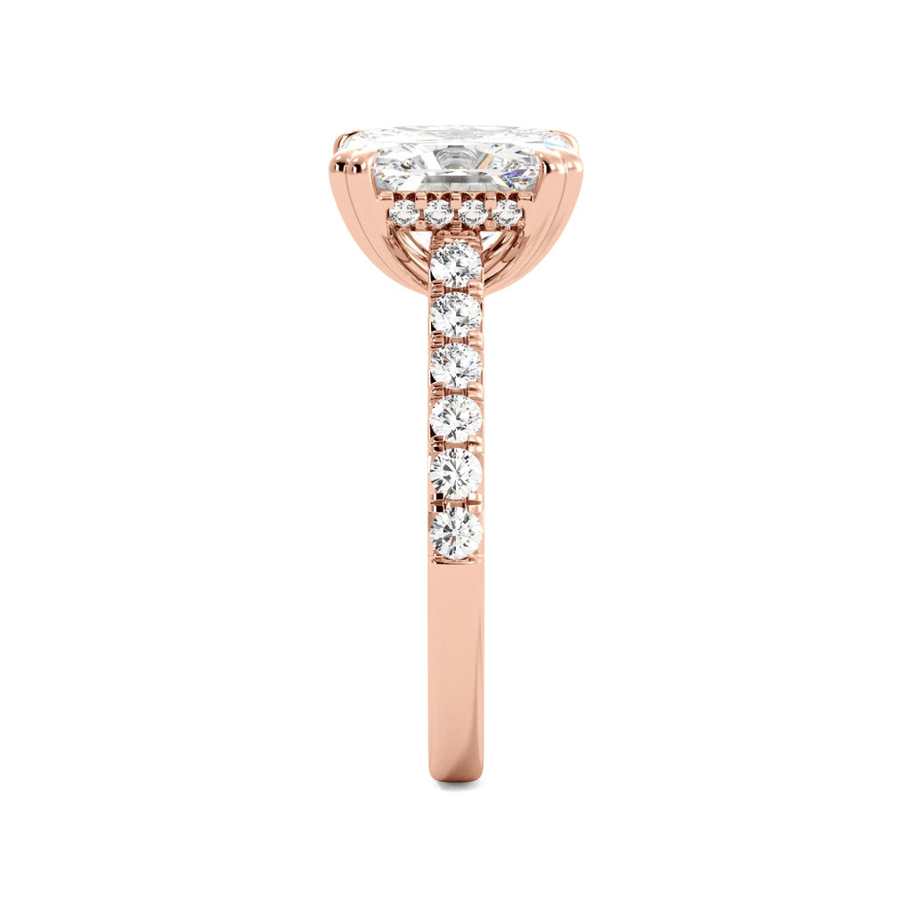 Rose Gold Asher Cut Hidden Halo Pave Engagement Ring Side View