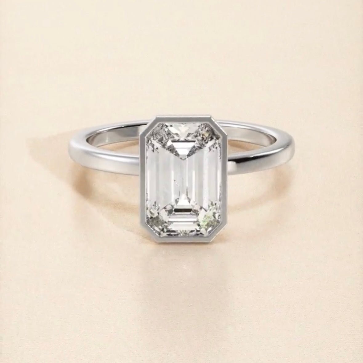 Bezel Emerald Cut Diamond Hidden Halo Solitaire - Balacia