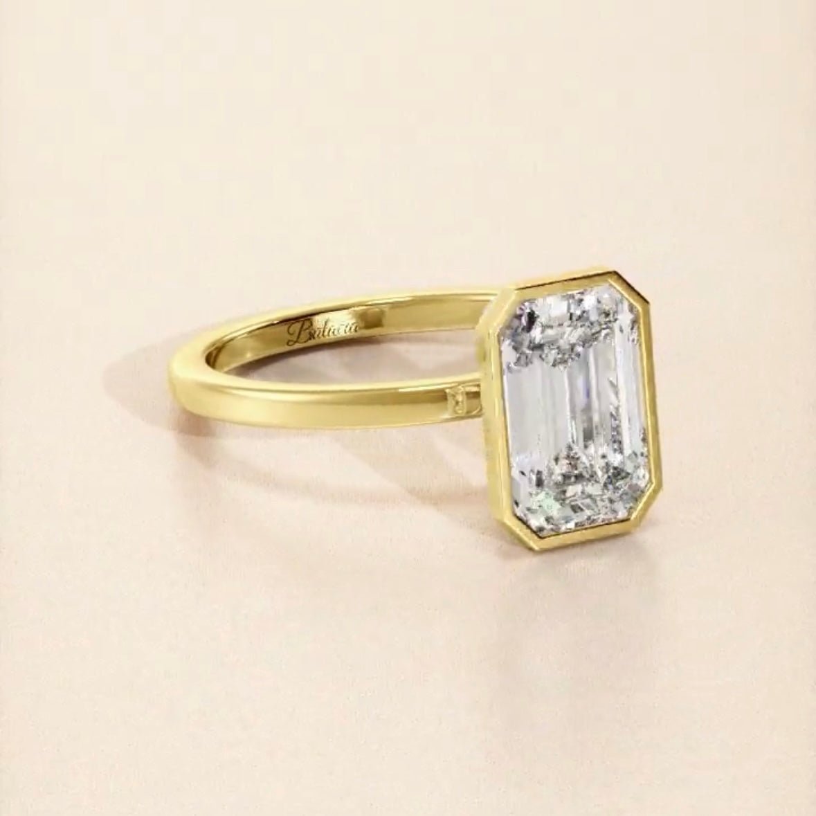 Bezel Emerald Cut Diamond Hidden Halo Solitaire - Balacia
