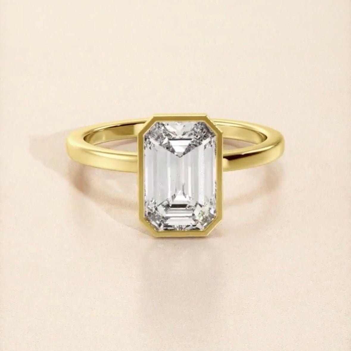 Bezel Emerald Cut Diamond Hidden Halo Solitaire - Balacia