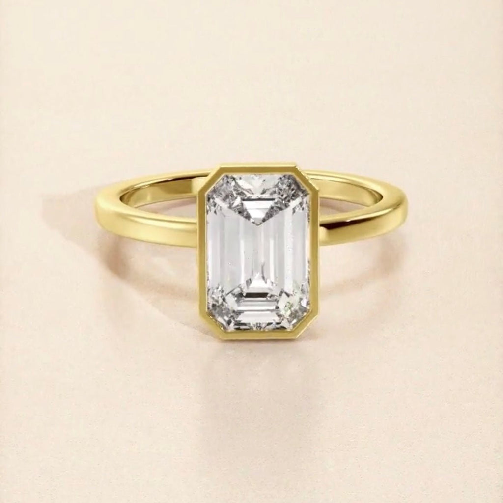 Bezel Emerald Cut Diamond Hidden Halo Solitaire - Balacia