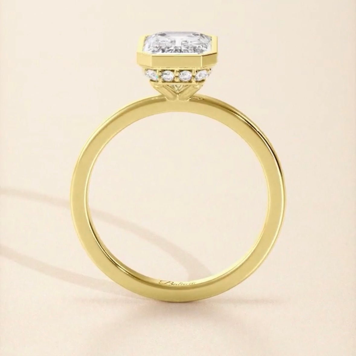 Bezel Emerald Cut Diamond Hidden Halo Solitaire - Balacia