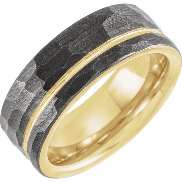 Black & 18K Yellow Gold PVD Tungsten 8 mm Grooved Band - Balacia