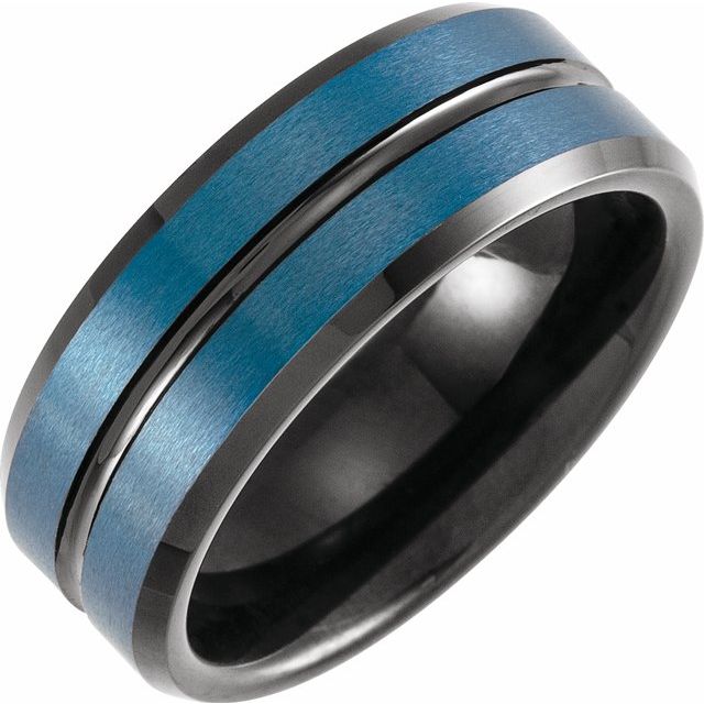 Black and Blue PVD Tungsten 8 mm Grooved Band - Balacia