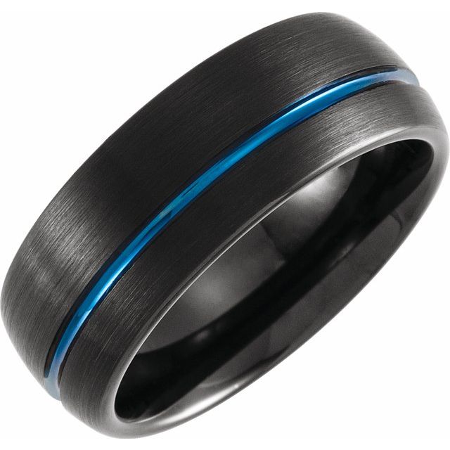 Black & Blue PVD Tungsten 8 mm Grooved Band - Balacia