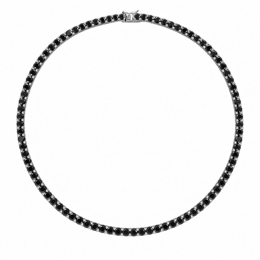 Black Diamond Tennis Necklace Silver